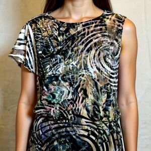 Seductions Vintage Blouse Womens Size Medium Multicolor Swirl One Sleeve Sexy